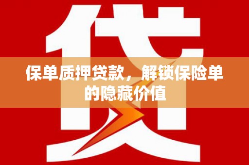 南平保单质押贷款，解锁保险单的隐藏价值